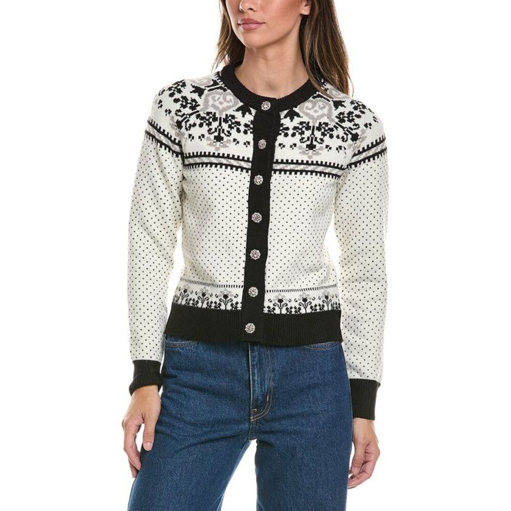 Generation Love Womens  Sade Fairisle Wool-Blend Cardigan, Black
